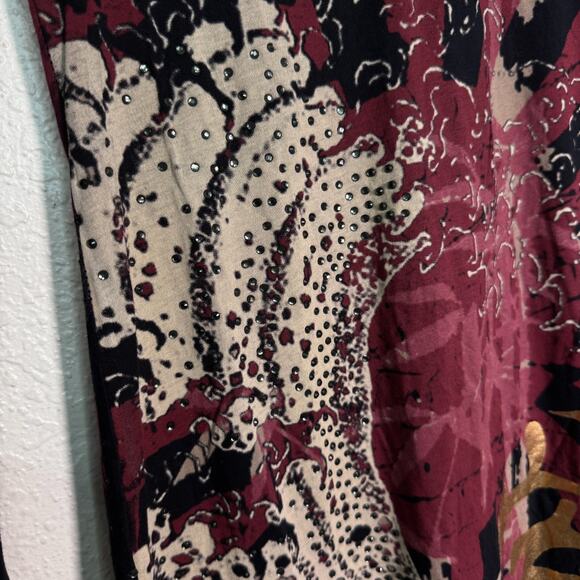 Christian Audigier Crystal Rock Shirt Womens Small Y2K Tuni Tsunami Rhinestone - Picture 8 of 12